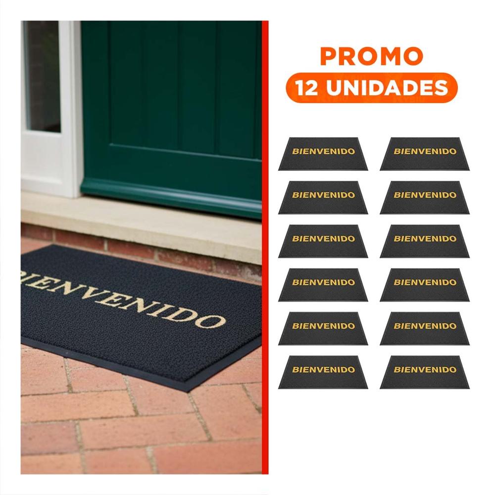 Pack12 Estera Rectangular Bienvenido Plomo para Entrada y Espacios Sociales Y+Regalo Sticker