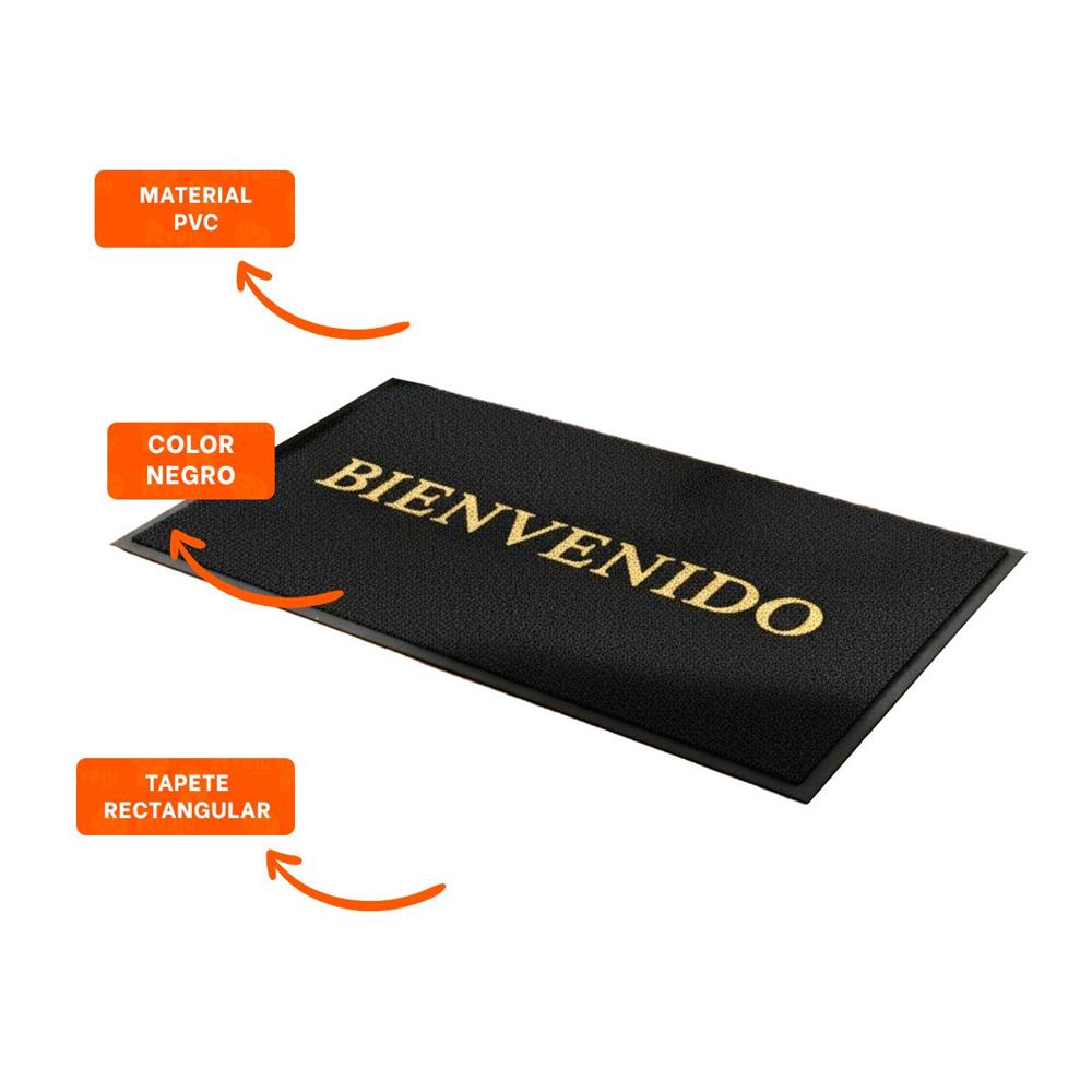 Estera Rectangular Bienvenido Negro para Sala Cocina y Pasillo Y+Ligas Regalo