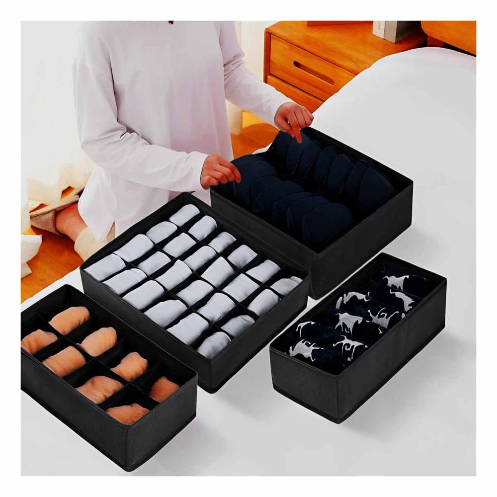 Organizador Modular para Ropa Interior en Cajon Set Negro de 4 Y+Post It