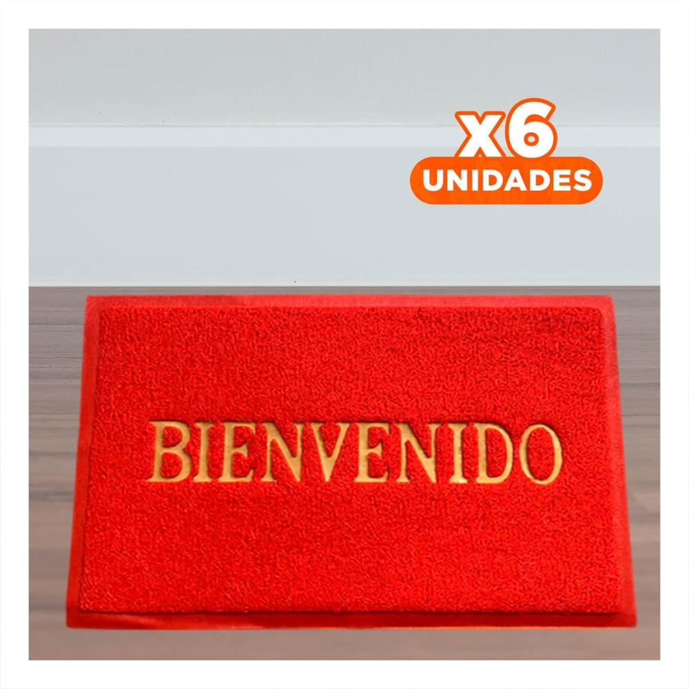 Pack6 Alfombra Rectangular Bienvenido Rojo para Recibidor y Sala Hogar Y+Regalo Sticker