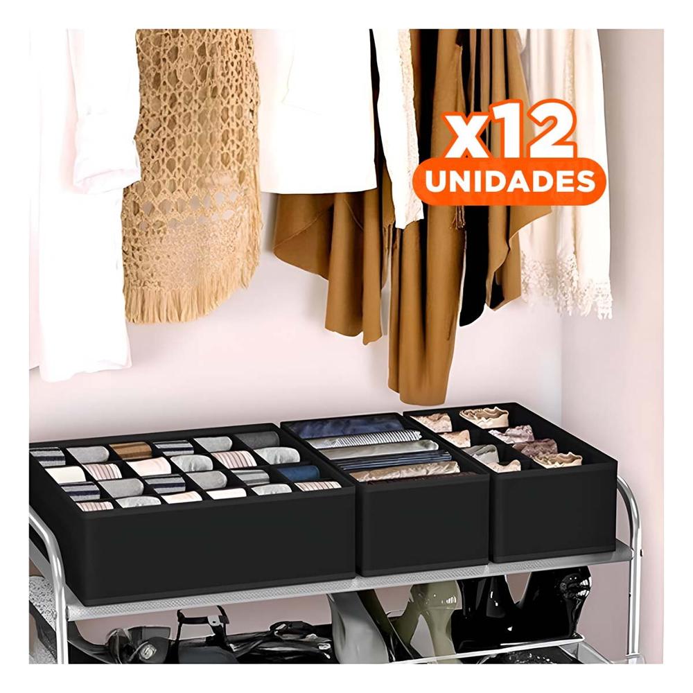 Pack12 Contenedor Organizador Negro para Cajon Domestico