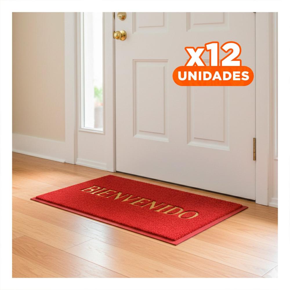 Pack12 Tapiz Rectangular Bienvenido Rojo para Entrada y Acceso Diario Y+Papel Regalo