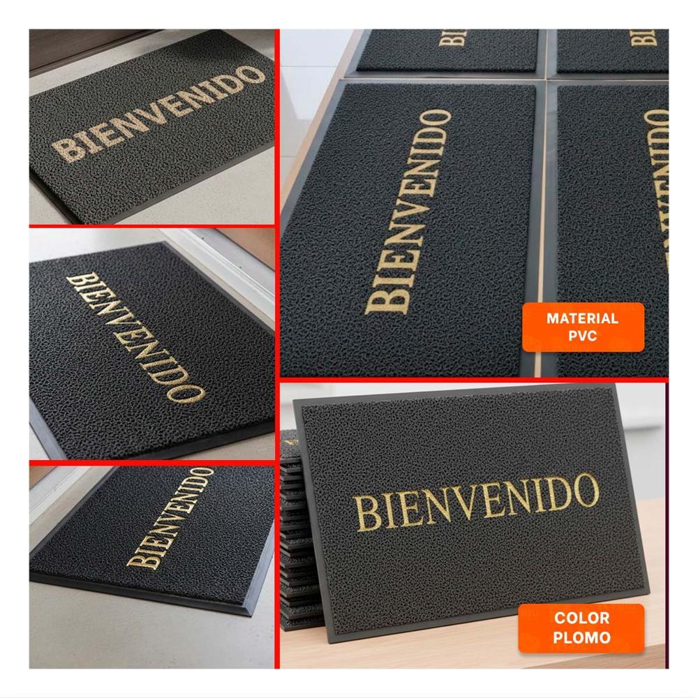 Alfombra Rectangular Bienvenido Plomo para Entrada y Decoracion del Hogar