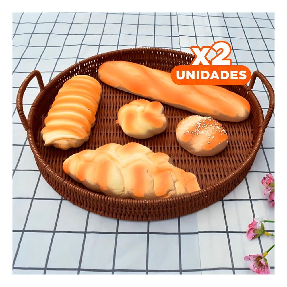 Pack2 Cesta tejida circular con asas para mantener orden en dormitorio marron Y+Papel Regalo