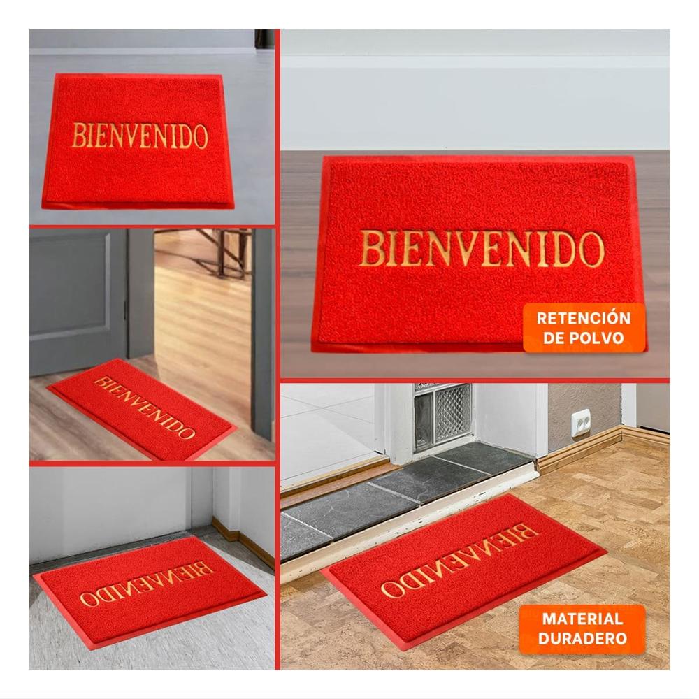 Alfombra Rectangular Bienvenido Rojo para Entrada y Decoracion del Hogar