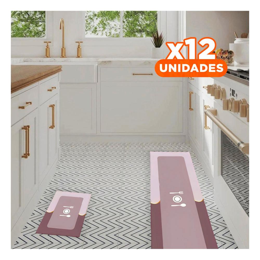 Pack12 Alfombra Funcional de Piso Antideslizante para Cocina y Hogar Rosado Y+Papel Regalo