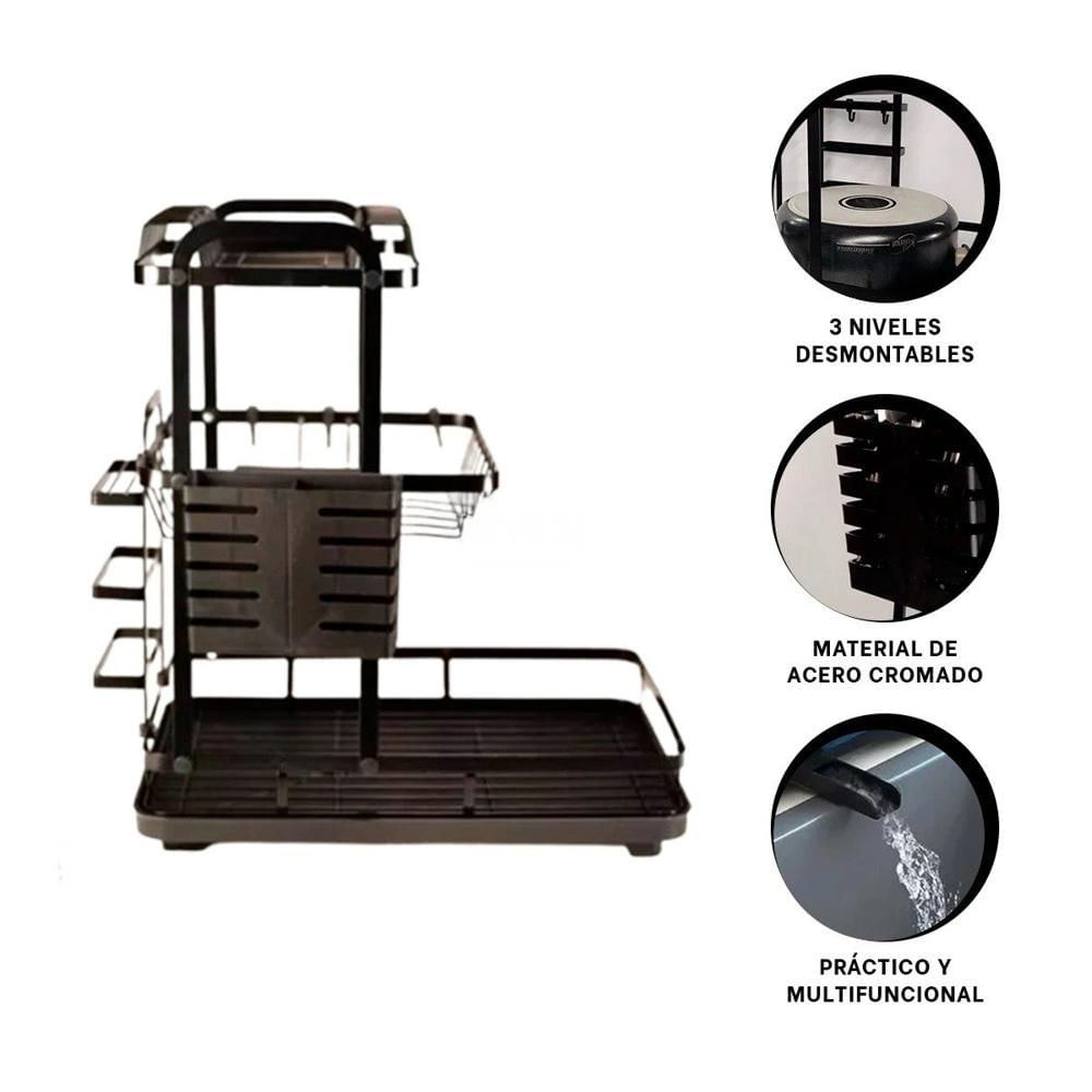 Organizador de Cocina con Soporte para Utensilios y Drenaje Negro Y+Ligas Regalo