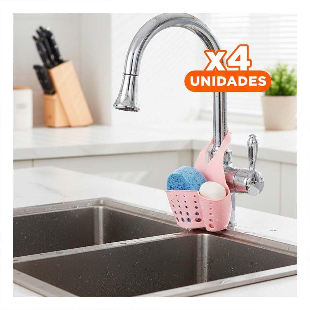 Pack4 Receptaculo Colgante Rosado para Organizar Esponjas y Accesorios 19x15cm