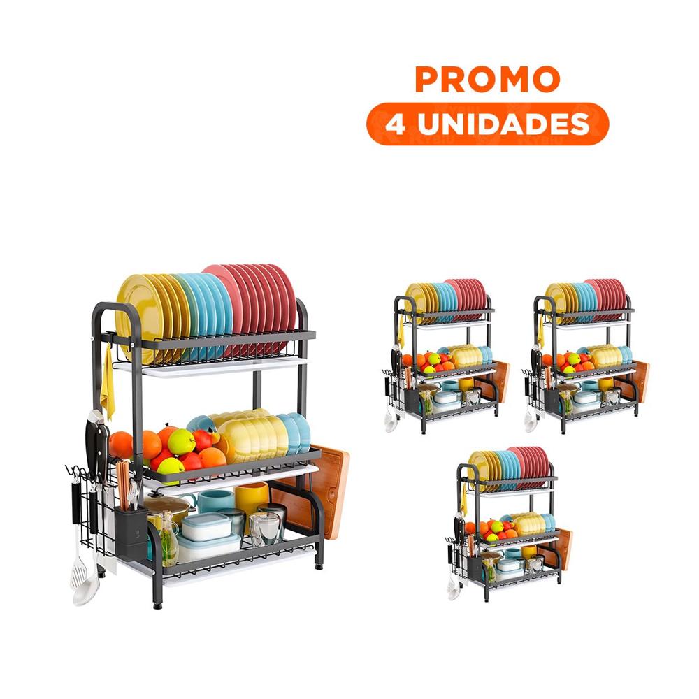 Pack4 Soporte Negro con Estructura de 3 Niveles y Bandejas Y+Regalo Sticker