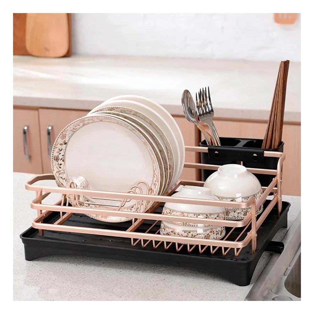 Organizador de Platos con Drenaje y Soporte Utensilios Oro Rosa Y+Regalo Sticker