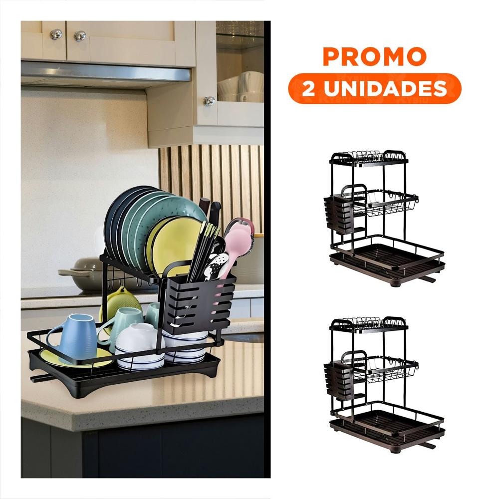 Pack2 Escurridor Negro con Estructura de 3 Niveles y Sistema de Drenaje