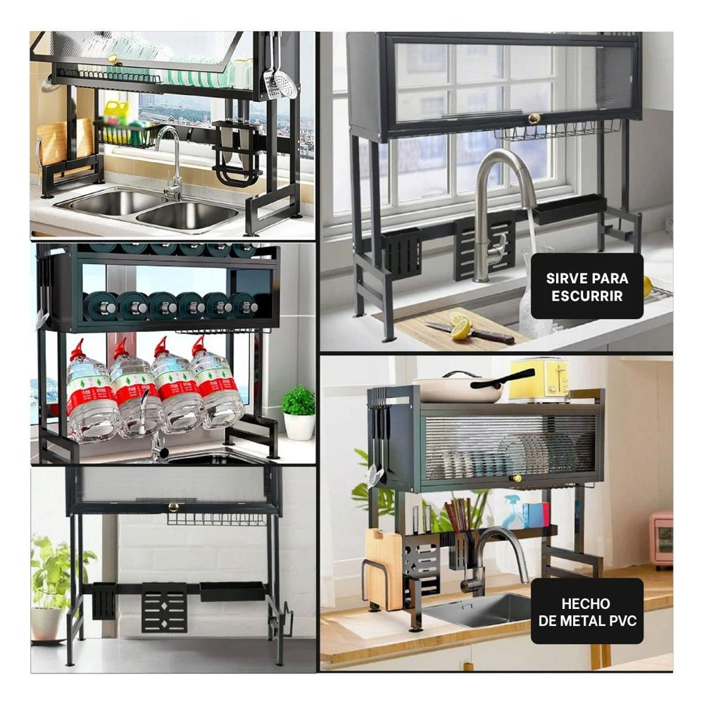 Organizador de Platos para Lavadero de Cocina con Alacena Superior Negro