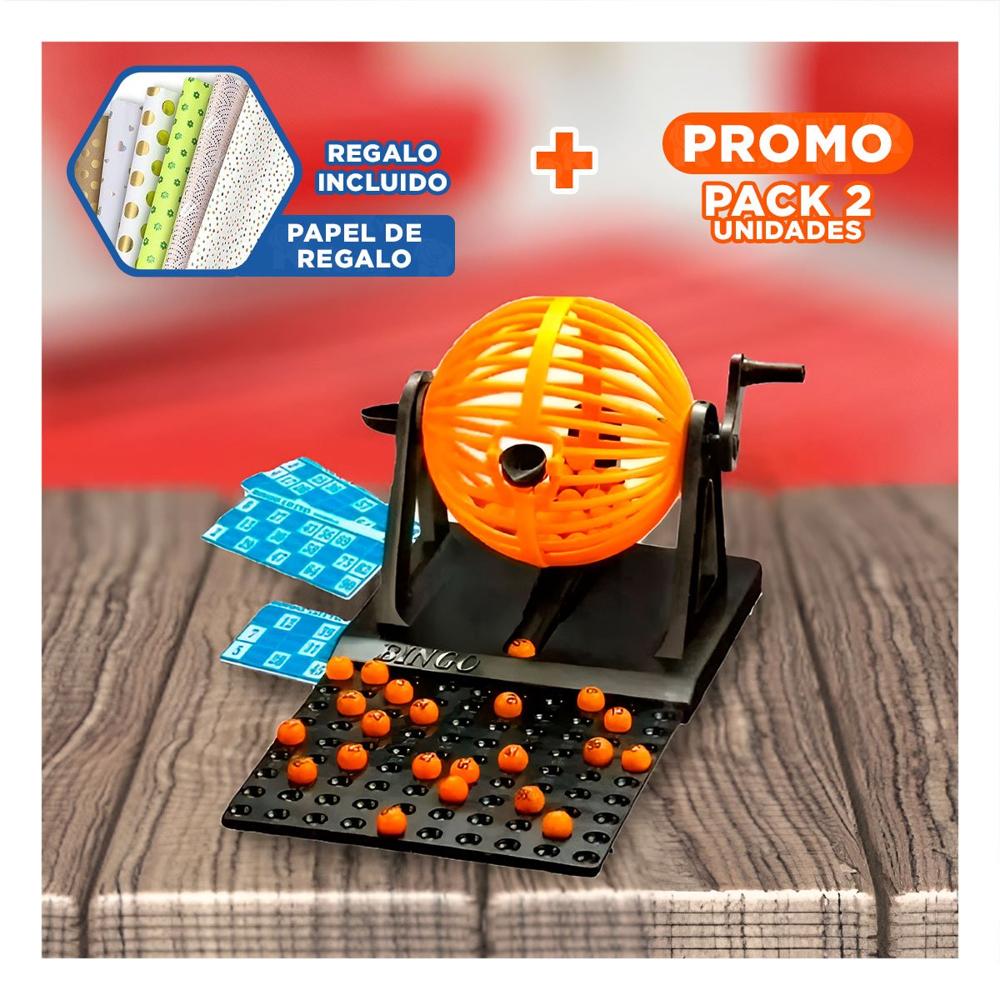 Pack2 Ludico Lotto 90 Numeros con 12 Cartas Rojo para Entretenimiento en Casa Y+Papel Regalo