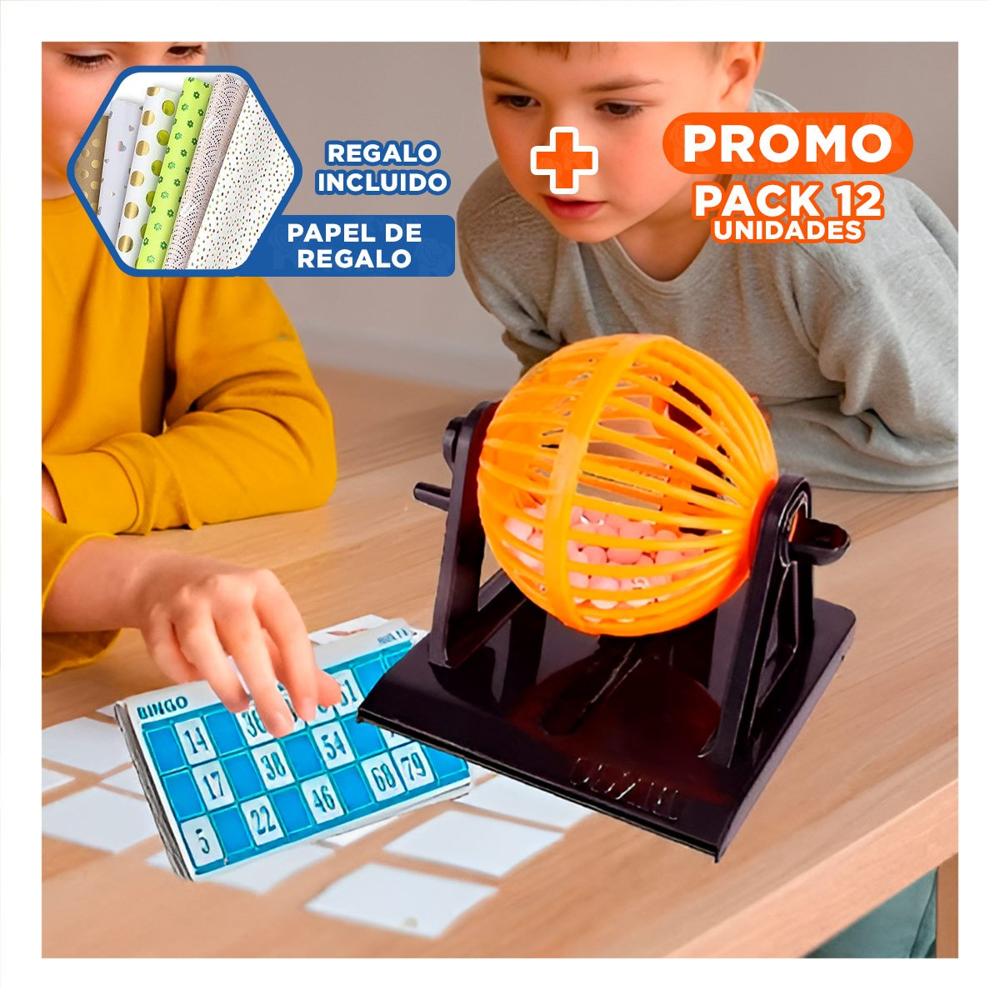 Pack12 Convivencia Bingo Lotto 90 Numeros con 12 Cartas Rojo para Reuniones Y+Papel Regalo