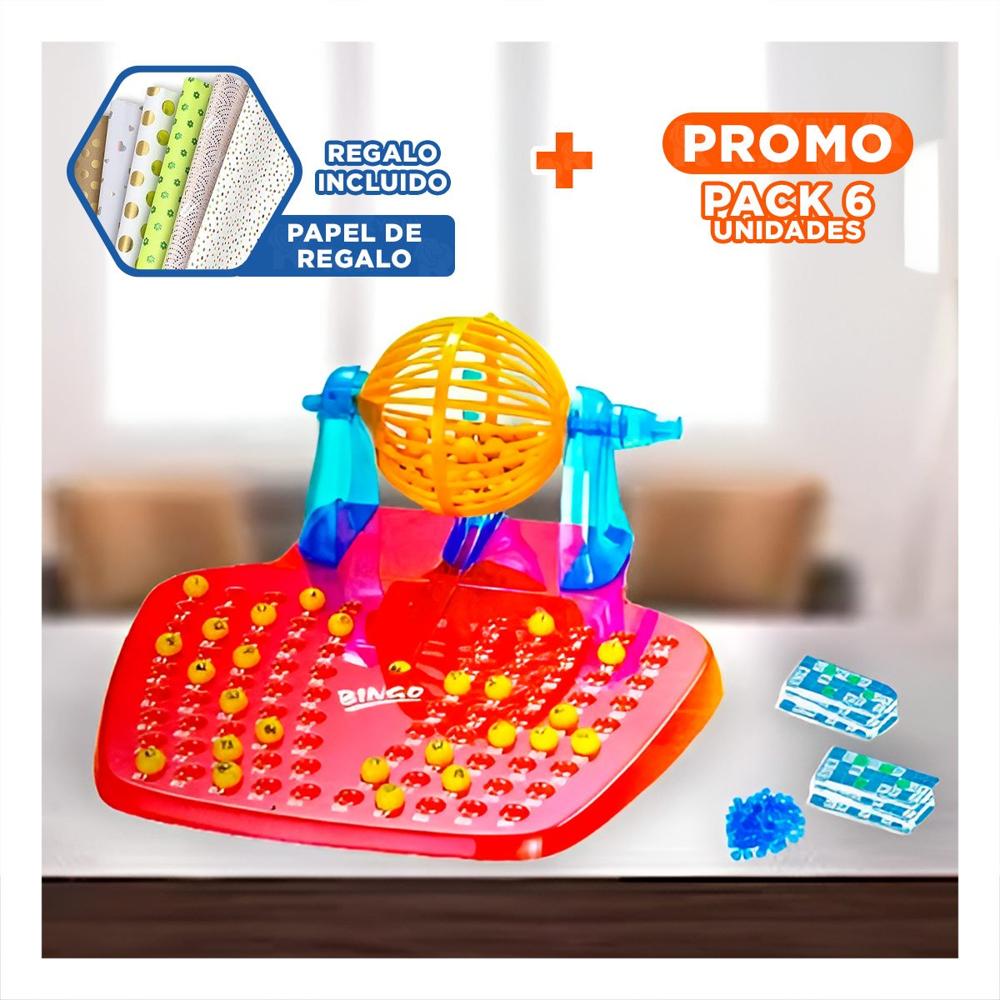 Pack6 Juego de Cartas Bingo Familiar 90 Numeros con 48 Cartas Rojo Y+Papel Regalo