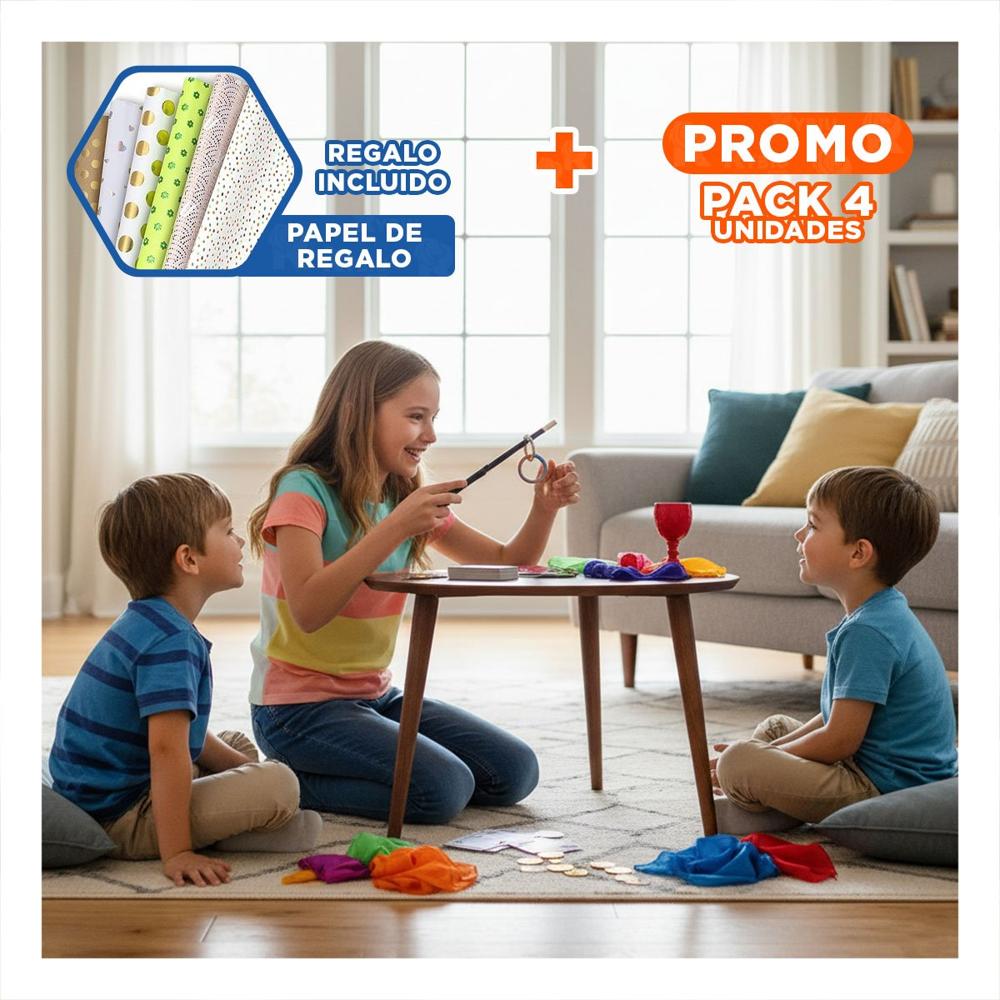 Pack4 Actividad Set de Magia Abracadabra para Amigos y Niños Y+Papel Regalo