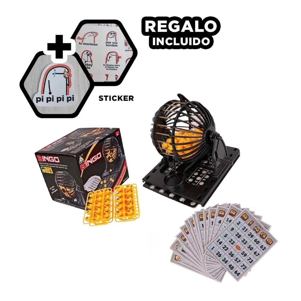 Equipo Completo Bingo Mediano con Centro de Metal Negro para Juegos en Casa Y+Regalo Sticker
