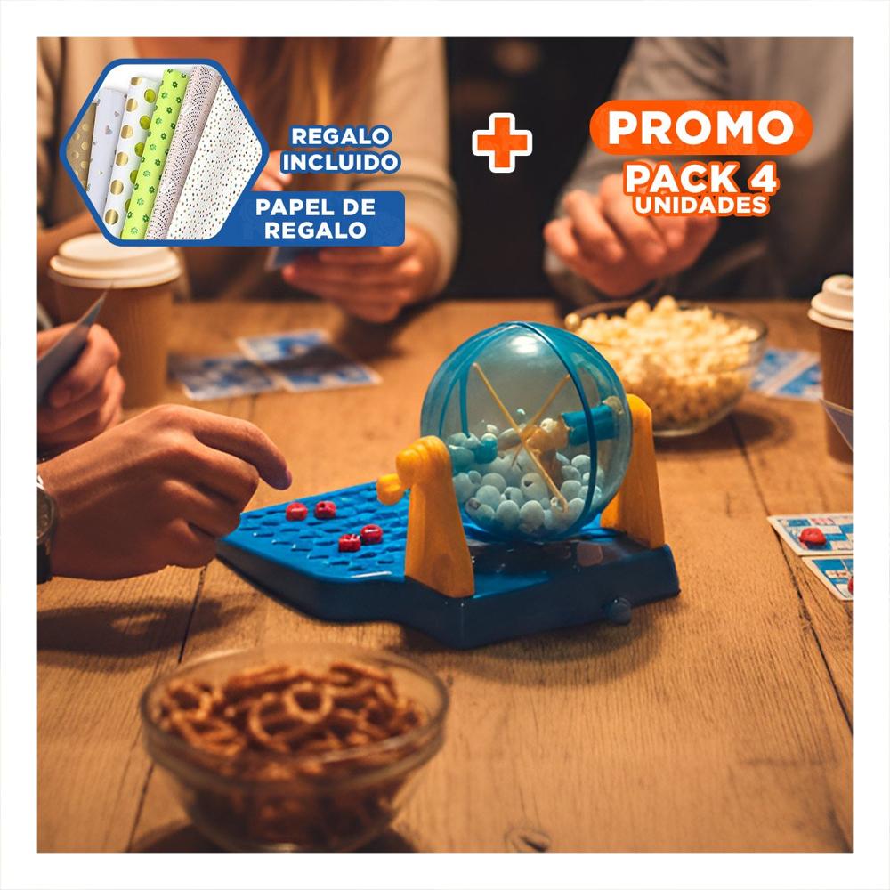 Pack4 Juego Clasico con 90 Numeros y 48 Cartas Celeste   Roja Y+Papel Regalo