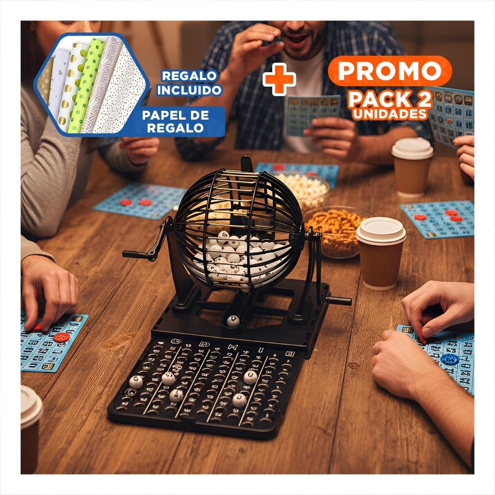 Pack2 Presentacion Bingo Mediano con Centro de Metal Negro para Diversion Social Y+Papel Regalo