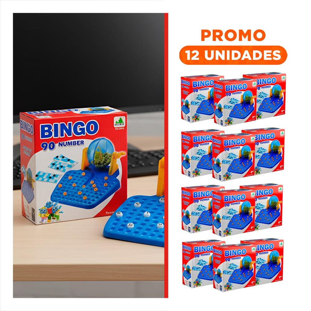 Pack12 Set Clasico de Mesa con 90 Numeros y 48 Cartas Celeste Caja Roja Y+Regalo Sticker