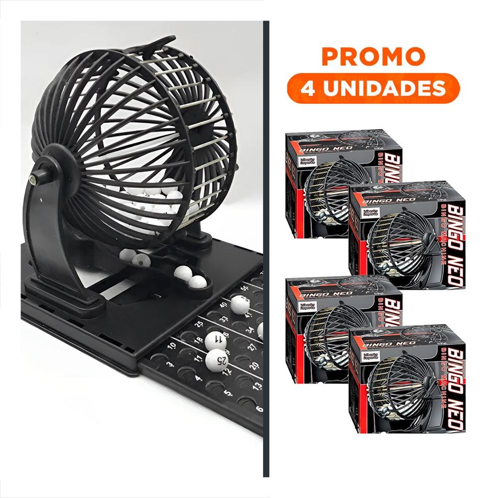 Pack4 Tambor de Bingo Negro con Centro de Metal para Actividades Recreativas Y+Regalo Sticker