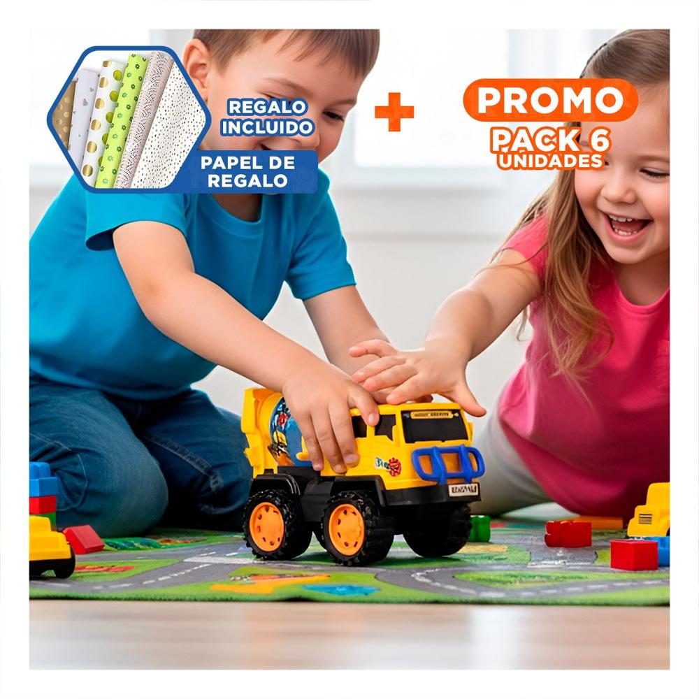 Pack6 Camion de Construccion para Juego Diario Color Amarillo Y+Papel Regalo