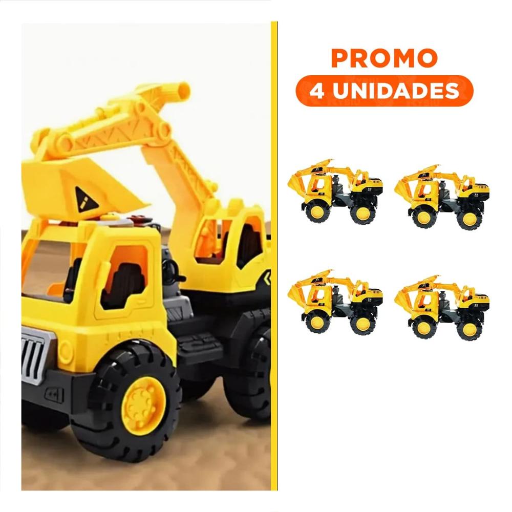 Pack4 Equipo Excavador Amarillo de Construccion en Bolsa Grande para Diversion Y+Regalo Sticker