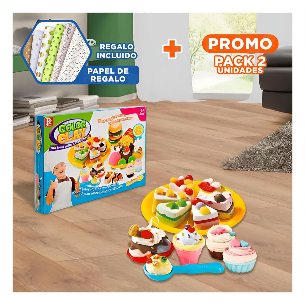 Pack2 Mesa de Dulces con Plastilina Multicolor para Crear Comida de Fantasia Y+Papel Regalo