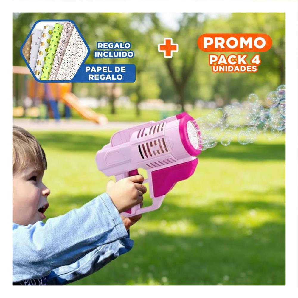 Pack4 Generador de Burbujas con Mochila Portatil Rosado para Eventos Caseros Y+Papel Regalo