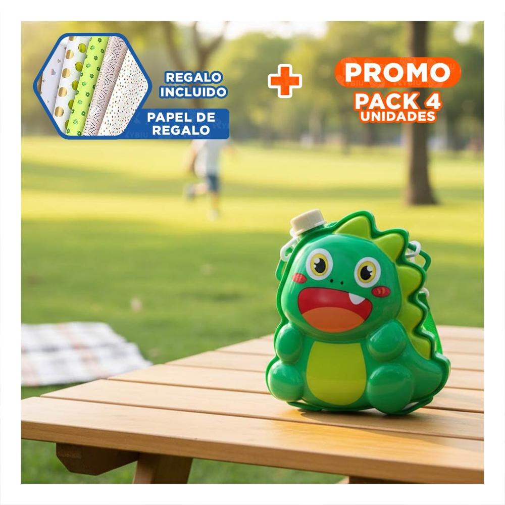 Pack4 Generador de burbujas con mochila portatil dinosaurio verde para patio Y+Papel Regalo
