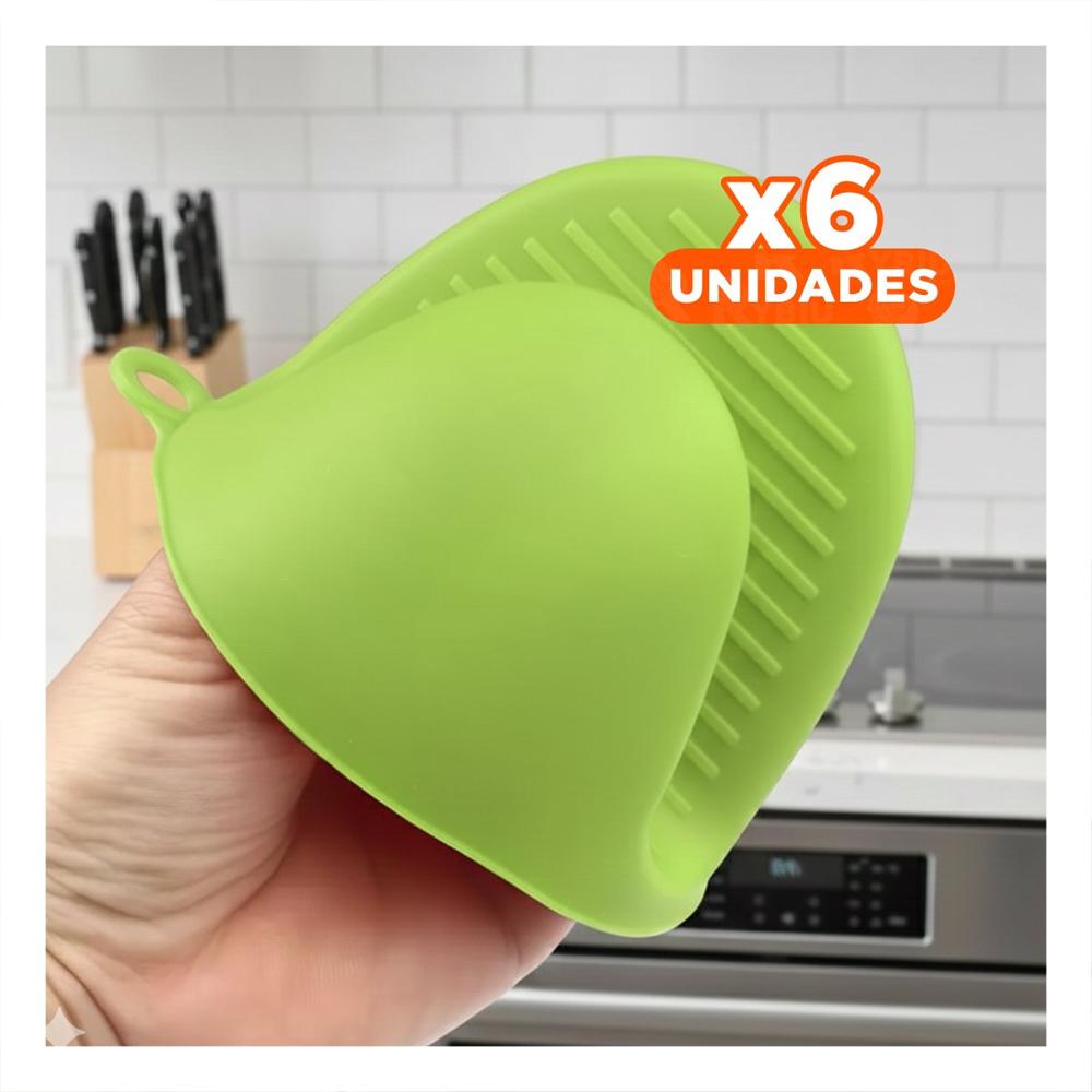 Pack6 Manos Comodos de Silicona Verde para Tareas de Cocina 7,3x9,5cm Y+Papel Regalo