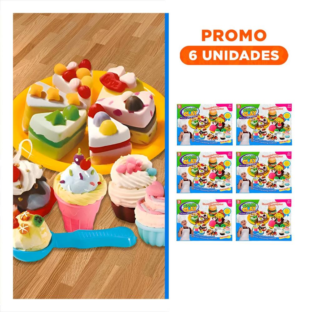 Pack6 Cocina Infantil de Postres con Plastilina Multicolor para Juego Creativo