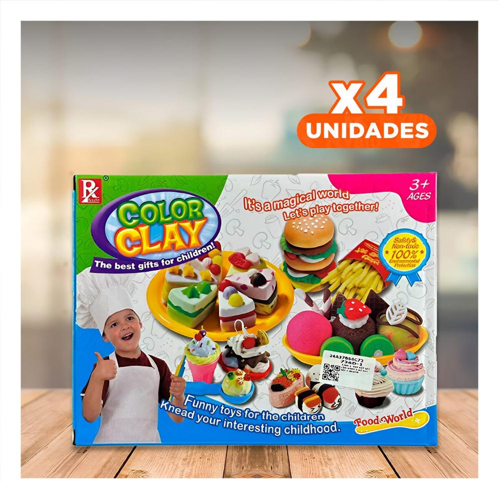 Pack4 Mesa de Helados con Plastilina Multicolor para Juego de Postres