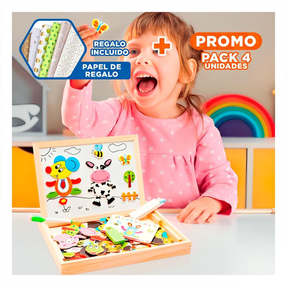 Pack4 Plataforma Magnetica de Animales Didactica 2 en 1 Multicolor Y+Papel Regalo