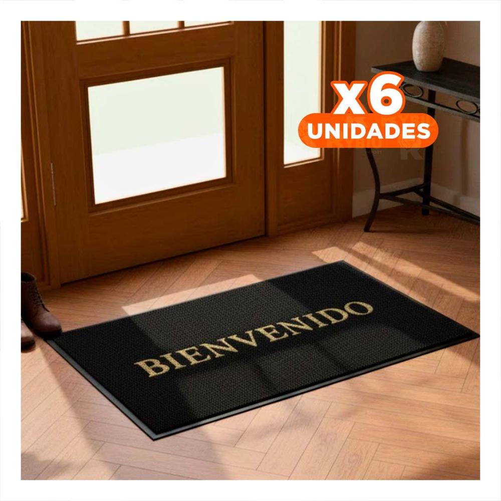 Pack6 Alfombra Rectangular Bienvenido Negro para Recibidor y Pasillo Diario Y+Regalo Sticker