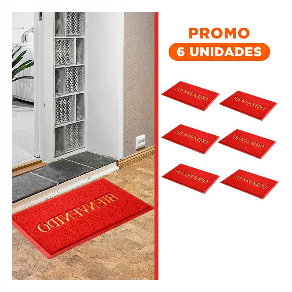 Pack6 Estera Rectangular Bienvenido Rojo para Cocina Sala y Pasillo
