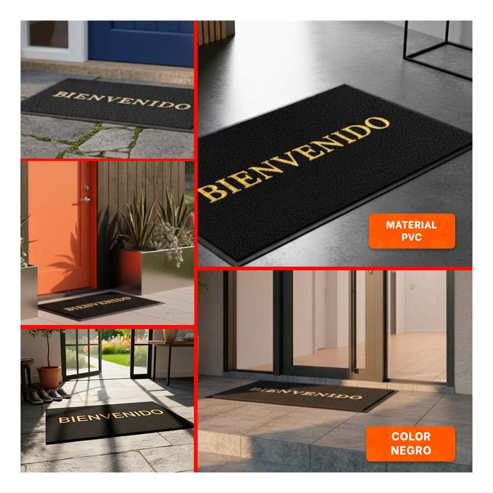 Alfombra Rectangular Bienvenido Negro para Entrada y Sala Hogar