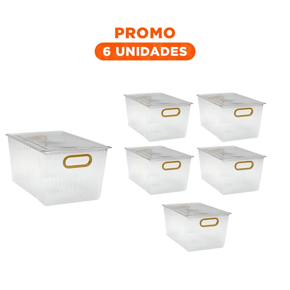 Pack6 Reposera Transparente de Acrilico Rectangular con Tapa y Asas Doradas Para Mesa