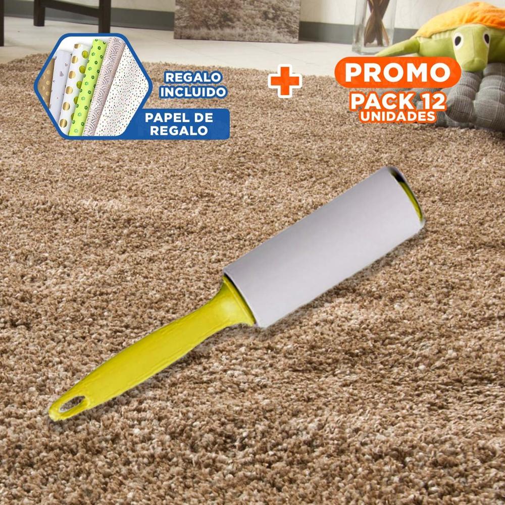 Pack12 Utensilio Quita Pelusa en Rodillo Practico para Limpieza Amarillo Pro Y+Papel Regalo