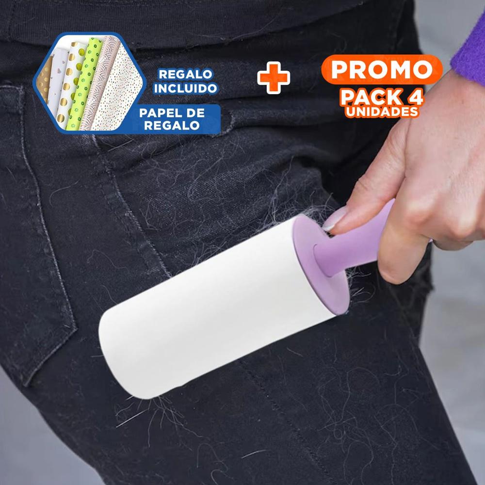 Pack4 Dispositivo Quita Pelusa en Rodillo Portatil para Hogar Lila Max Y+Papel Regalo