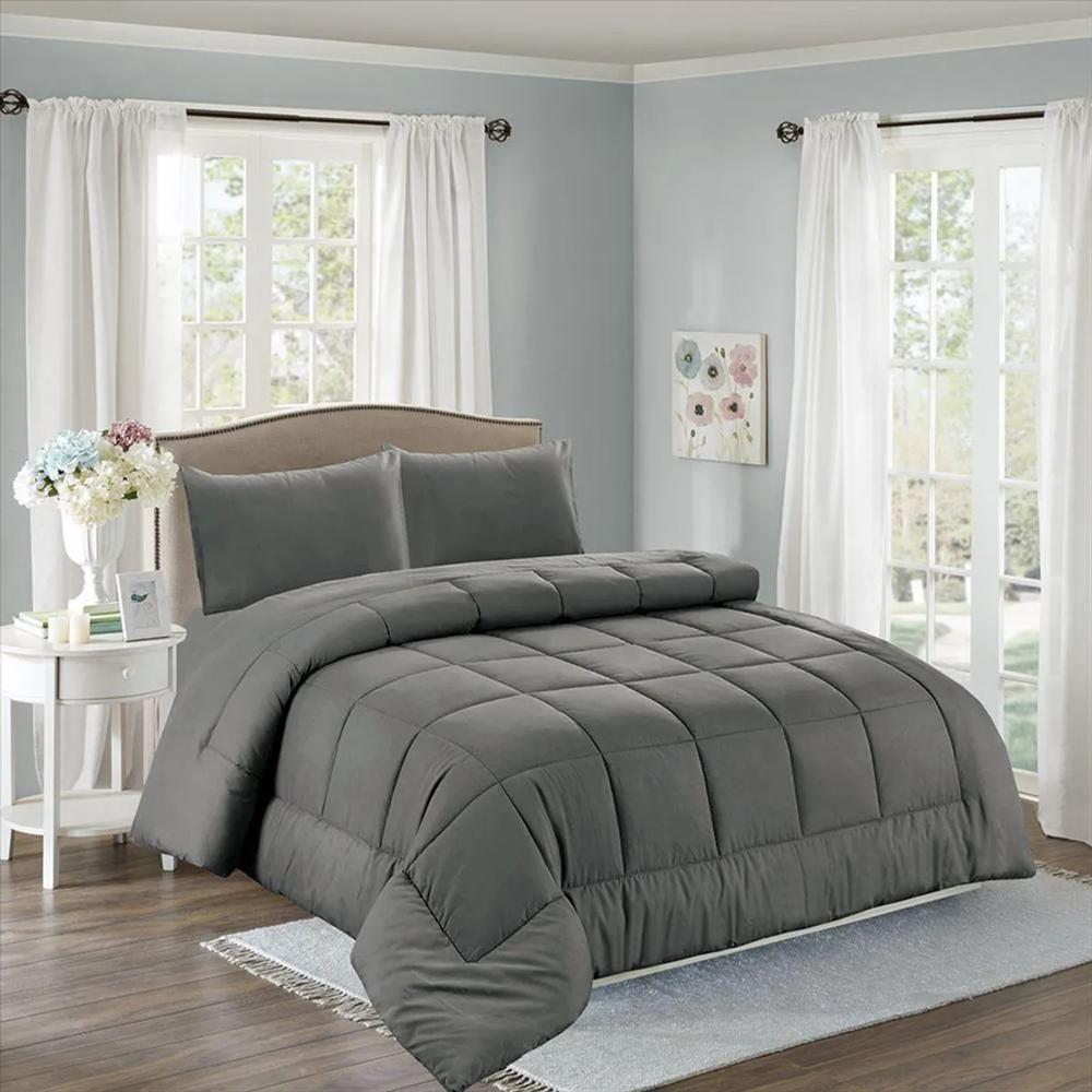 Edredón y Juego de sábanas Queen size Algodón - Gris
