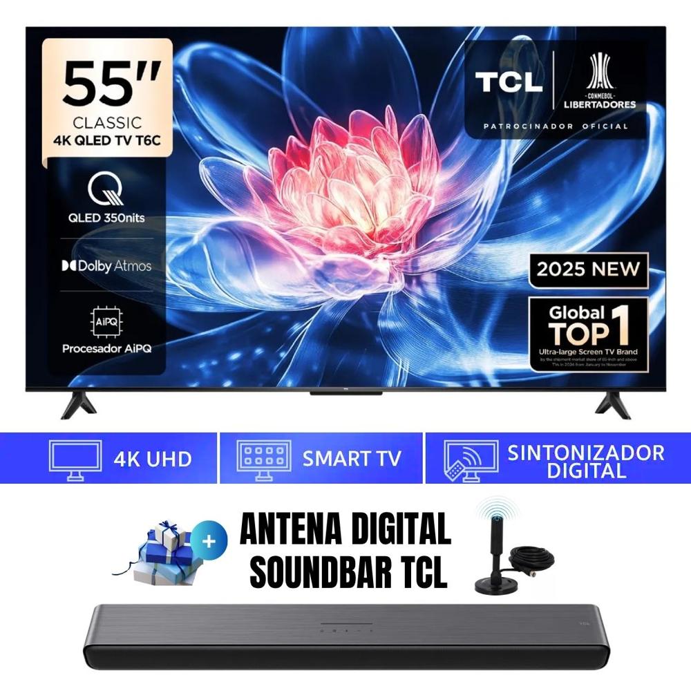 Televisor Smart TV TCL 55 Classic QLED 4K 55T6C - Ant - Soundbar TCL