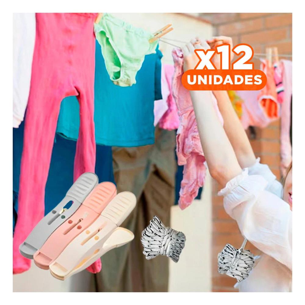 Pack12 Broches Multicolor para Ropa en Tres Tonos con Cuerda para Espacios del Hogar