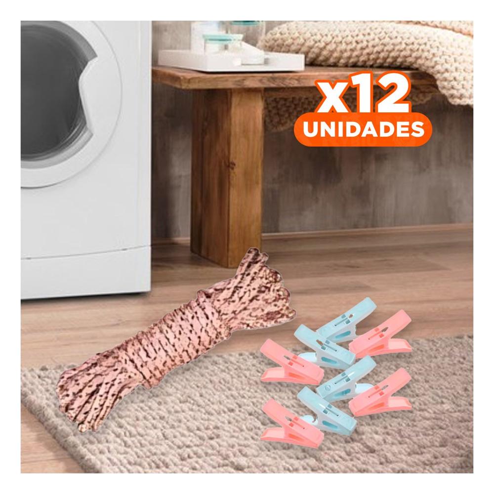 Pack12 Sujetadores Cuadrados para Ropa Multicolor con Cuerda para Espacios Interiores