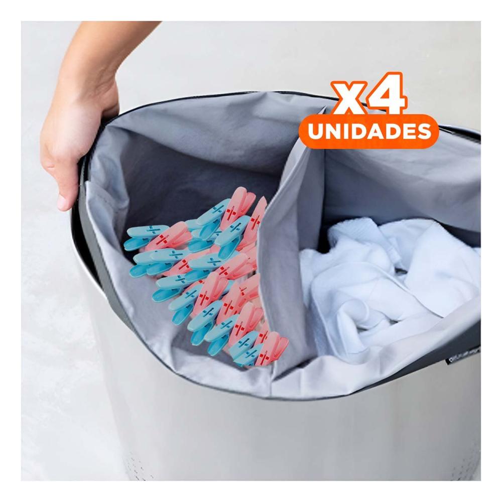 Pack4 Sujetadores Curvos de Plastico para Ropa en Dos Tonos con Cuerda Incluida