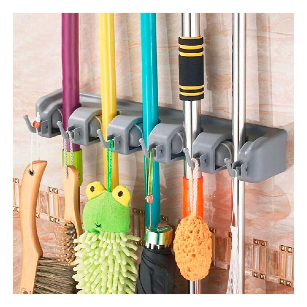 Sistema Practico para Escobas con 5 Espacios para Casa Plomo