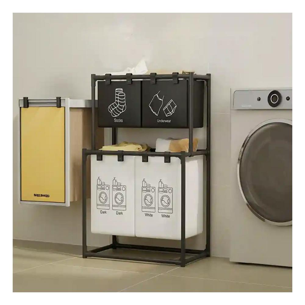 Canasto ropa sucia con 3 cestos 2 niveles negro y blanco Y+Papel Regalo