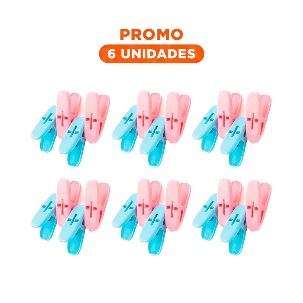 Pack6 Broches de Ropa Curvos de Plastico en Dos Tonos con Cuerda Domestica