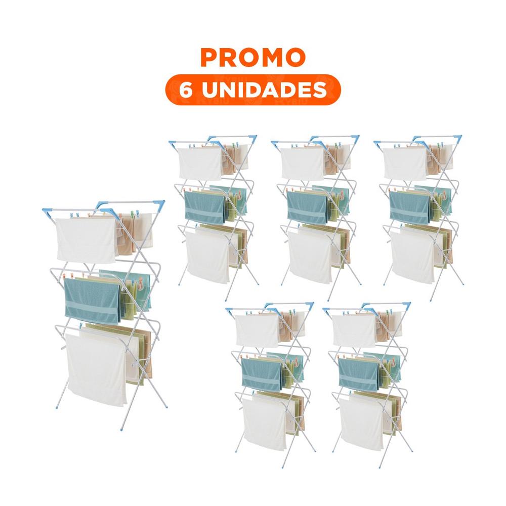 Pack6 Modulo de Ropa Plegable 3 Niveles Blanco Version V Ahorro de Espacio