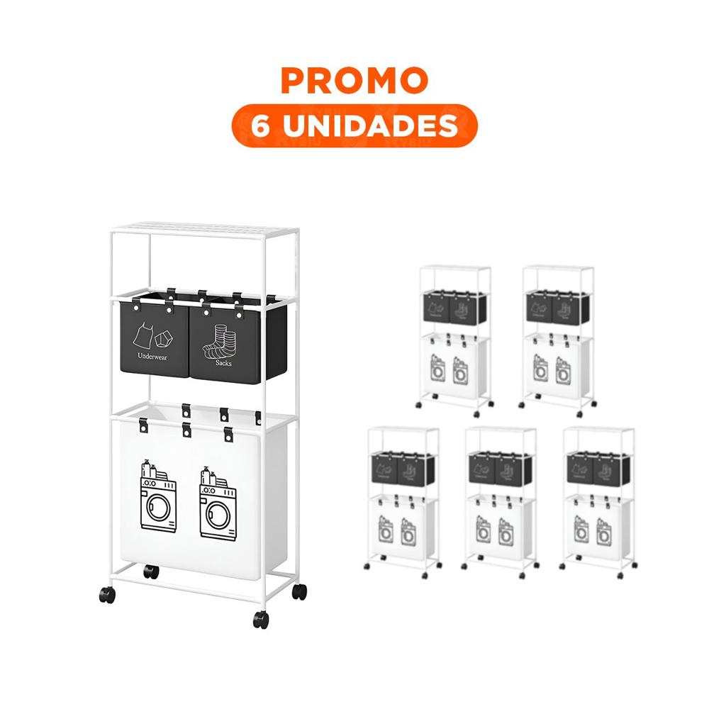 Pack6 Soporte Ropa Sucia 3 Niveles Diseno Funcional con 3 Cestos Negro Blanco